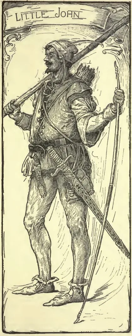 Louis Rhead drawing of Little John standing with a long staff